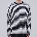 Stripe Relaxed Crew Neck Long Sleeve T-shirt [Black]