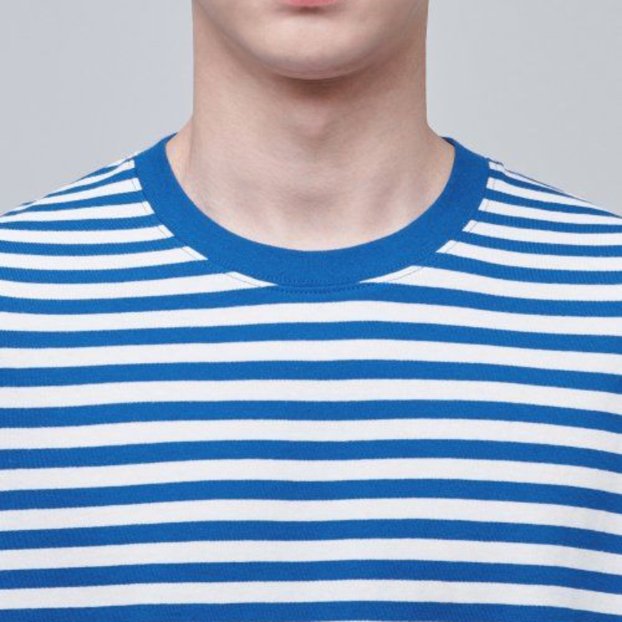 Stripe Relaxed Crew Neck Long Sleeve T-Shirt [Blue]