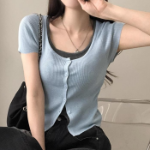 Rio Layered Colorblock Ribbed Knit Short-Sleeve Cardigan