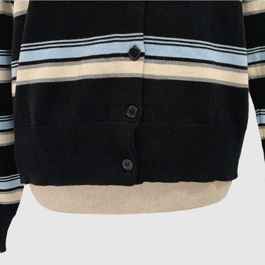 Mielu Three-Color Striped Crew Neck Cardigan