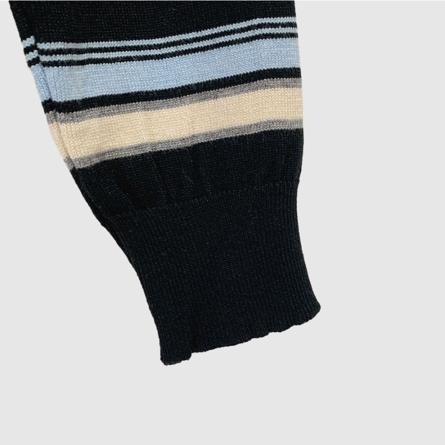 Mielu Three-Color Striped Crew Neck Cardigan