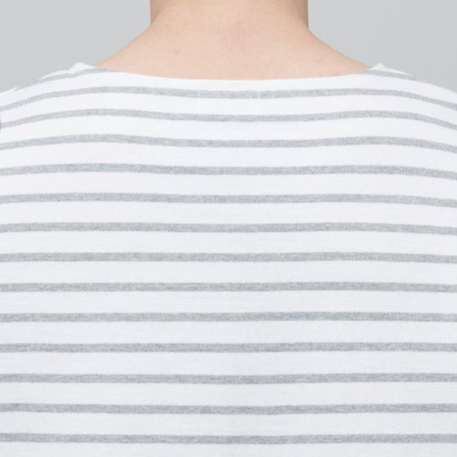 Stripe Boat Neck Long Sleeve T-Shirt [Ivory/Grey]