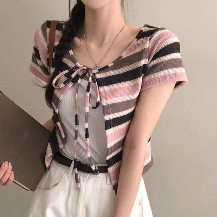 Nacho Bohemian Vintage Color Block Bolero Ribbon Cardigan
