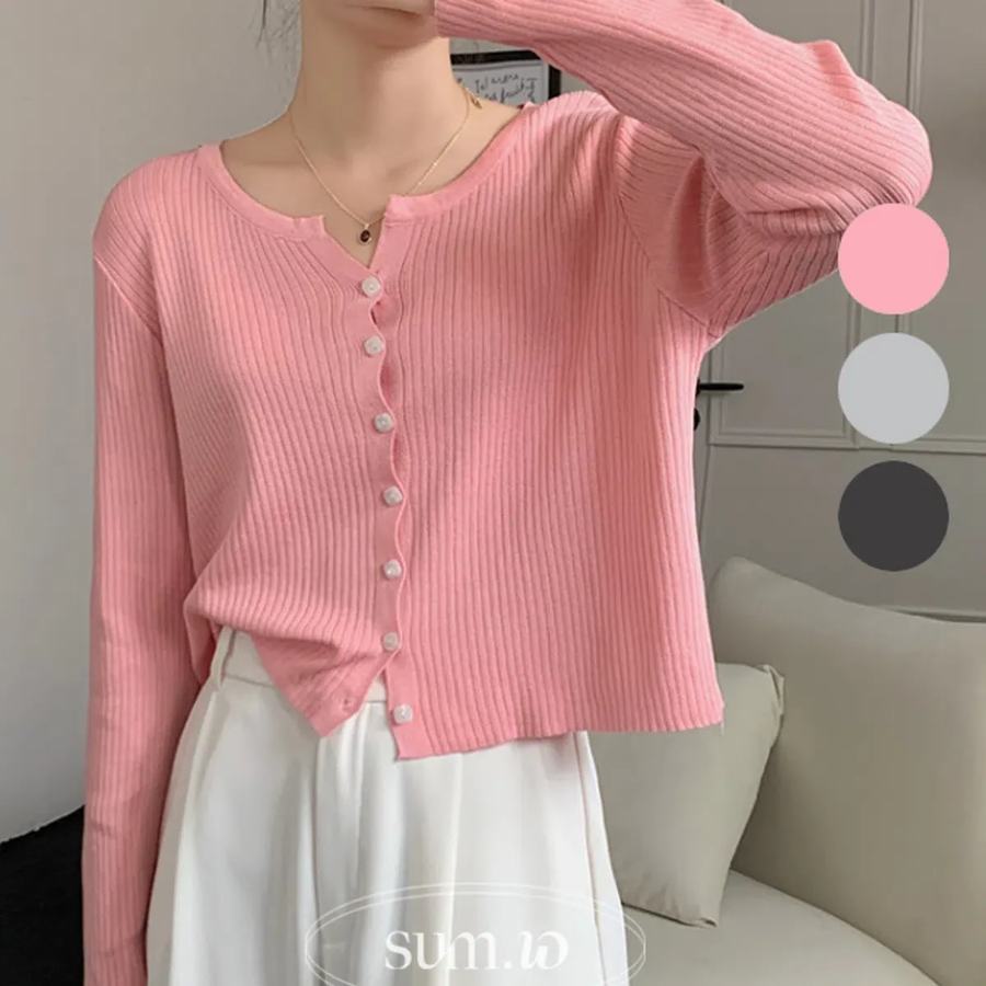 S143 New Crop Button Long Sleeve Cardigan