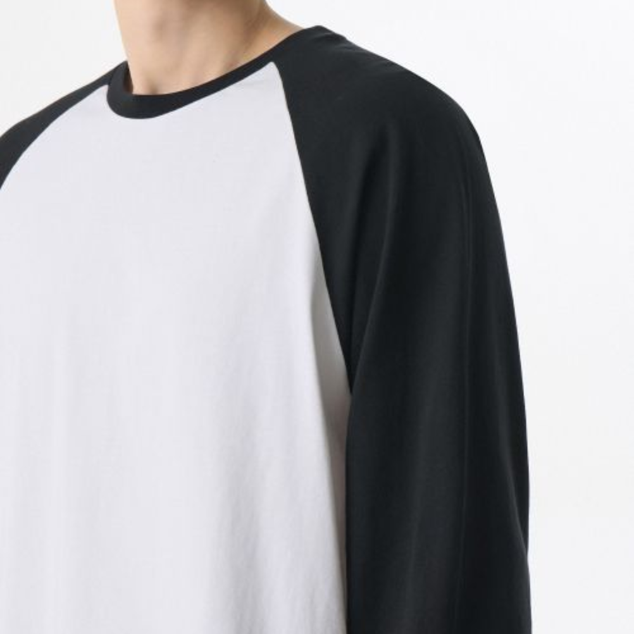 Relaxed Rib Cuffs Raglan Long Sleeve T-Shirt [White/Black]