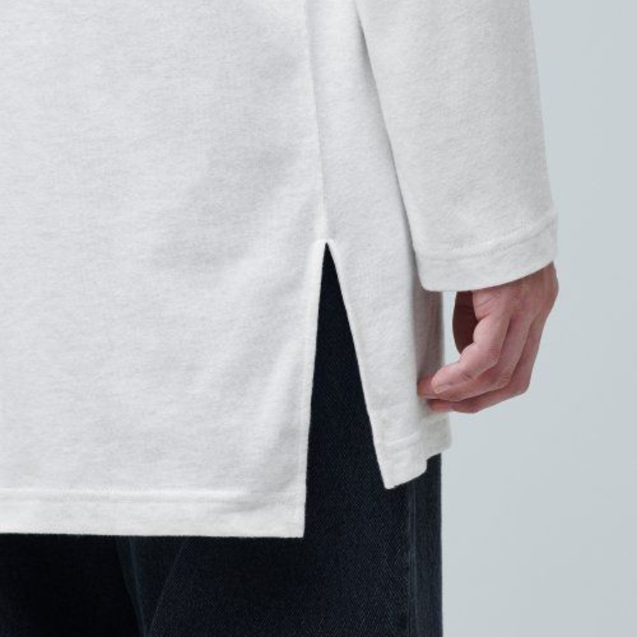 Layered Crew Neck Long Sleeve T-Shirt (Long Length) [Oatmeal]