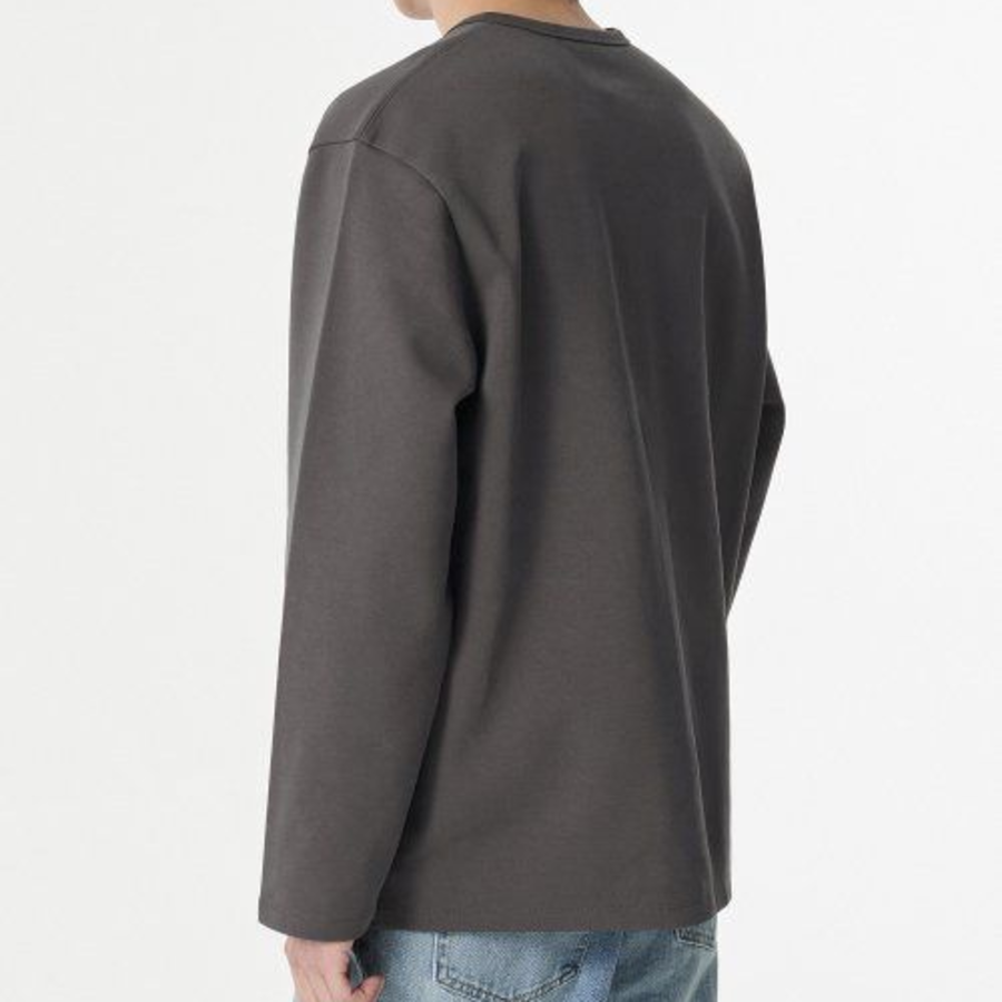 Heavy Ponte Relaxed Crew Neck Long Sleeve T-Shirt [Gunmetal]