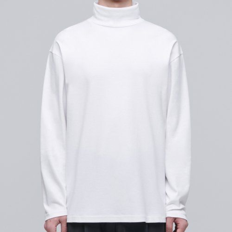 Relaxed Turtleneck Long Sleeve T-Shirt [White]