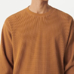 Waffle Relaxed Crew Neck Long Sleeve T-Shirt [Terracotta]