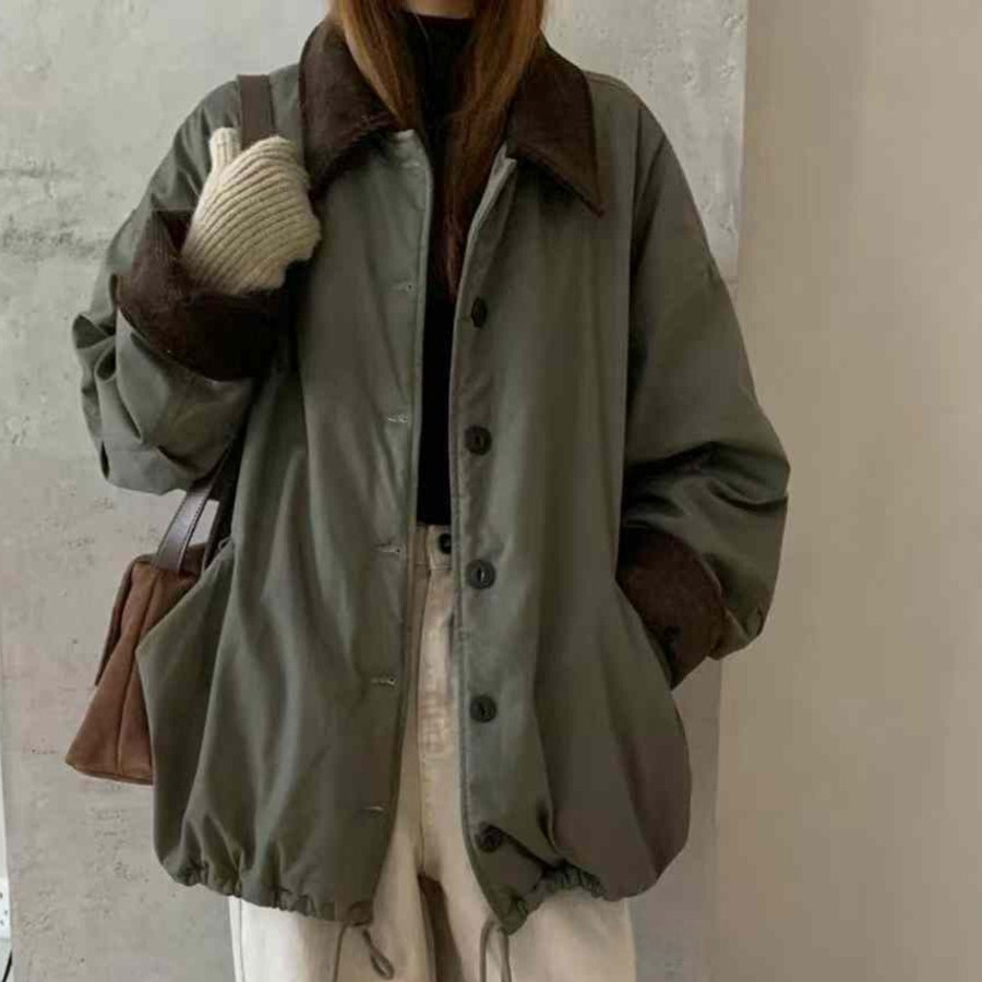 Colorblock Loose-Fit Fleece-Lined Windbreaker