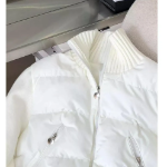 White Knit High Collar Zip-up Puffer