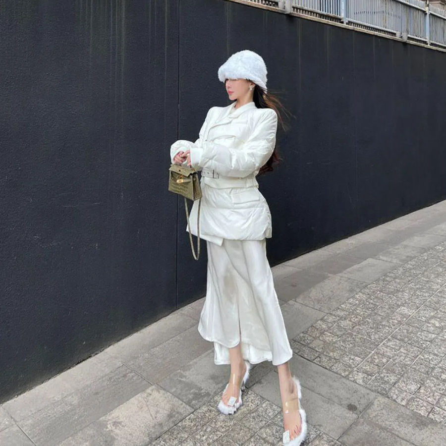 Slim Cotton Down Belted Jacket
