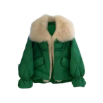 Green Loose Mink Fur Cotton Down Jacket