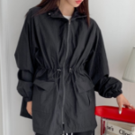 Cotton Half Nylon Shirring Hooded Jacket
