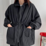 Cotton Half Nylon Shirring Hooded Jacket