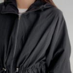 Cotton Half Nylon Shirring Hooded Jacket