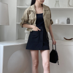 Collar Roll-Up Crop Windbreaker Jacket