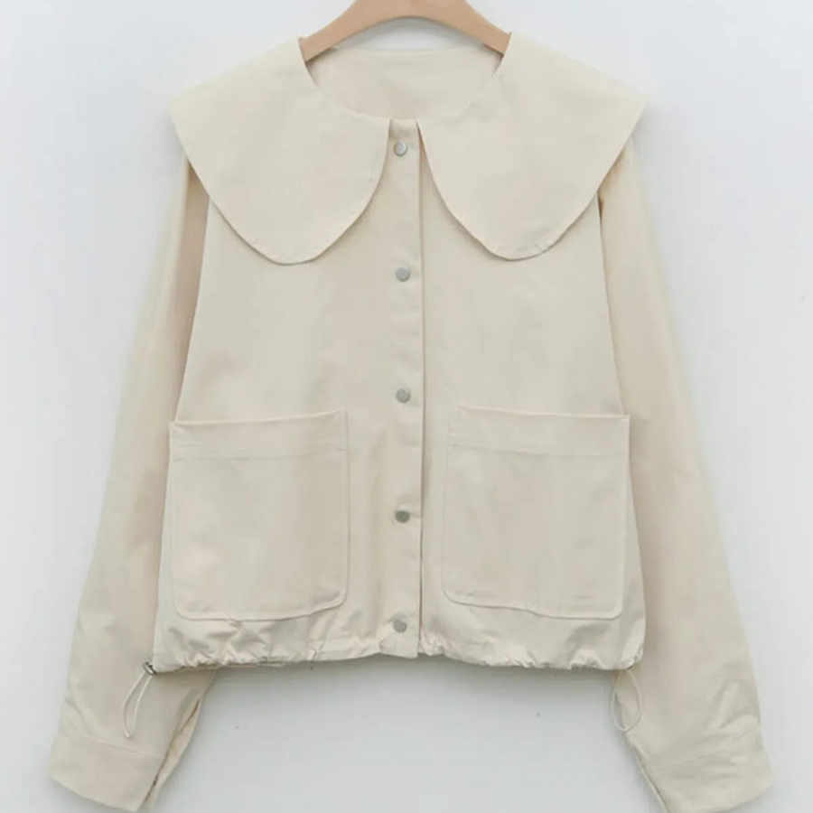 Round Wide Collar Spring Short Jacket with Snap Buttons