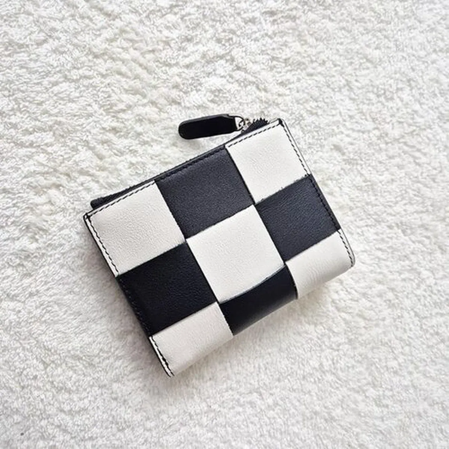 Genuine Leather Block Checker Zip Wallet — стиль и надёжность в одном формате