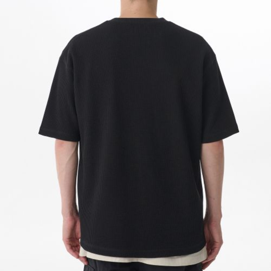 Waffle Relaxed Crew Neck T-shirt [Black]