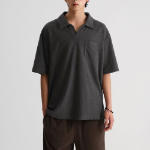Terry Cloth Slit Neck Polo Shirt [Dark Grey]