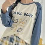 Blue Bear Raglan Check Pants 2-Piece Pajama Set