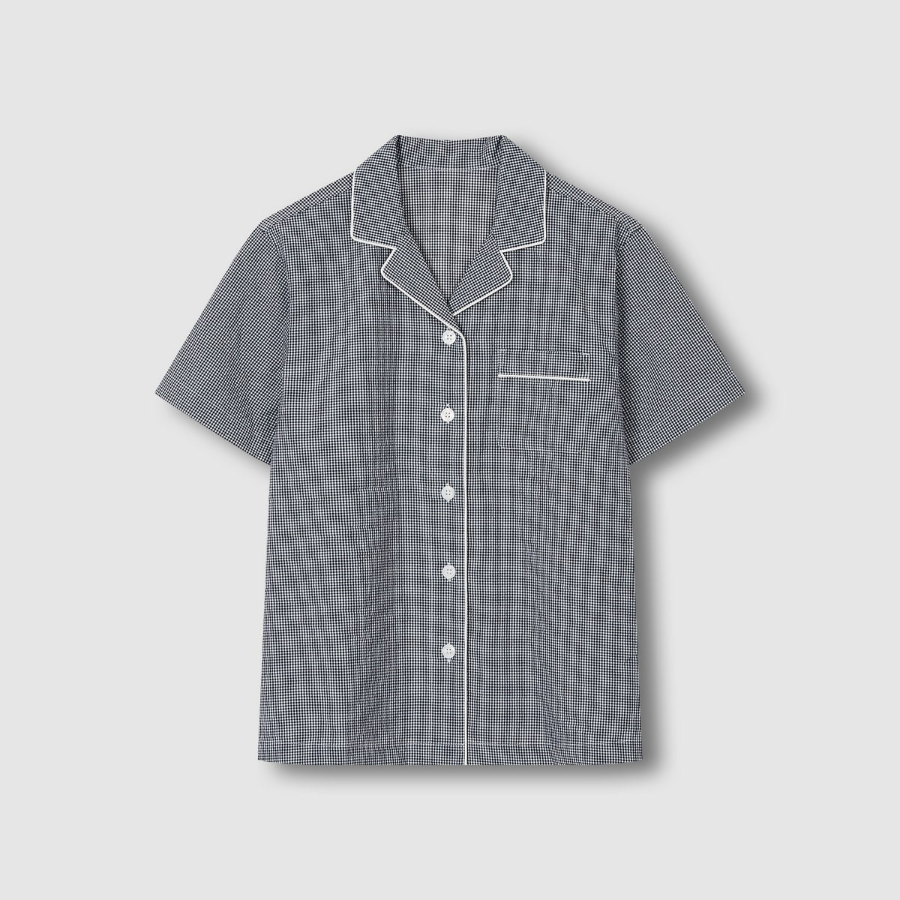 JAJU Seersucker Check 3/4 Pajama Set (Light Navy) — лёгкость и уют в каждой детали