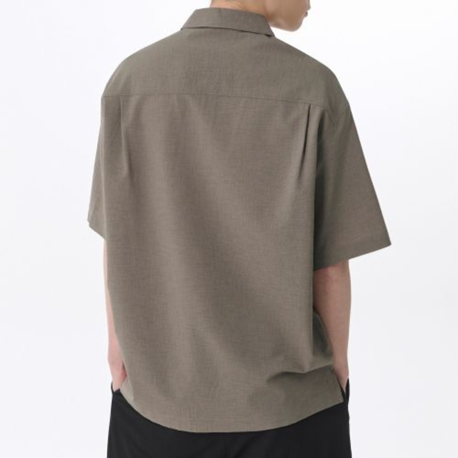 Crease Relaxed Half-Zip Short Sleeve Shirt [Khaki Grey]