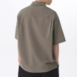 Crease Relaxed Half-Zip Short Sleeve Shirt [Khaki Grey]