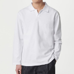 Slit Neck Long Sleeve Piqué Polo Shirt [White]