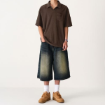 Terry Cloth Slit Neck Polo Shirt [Brown]
