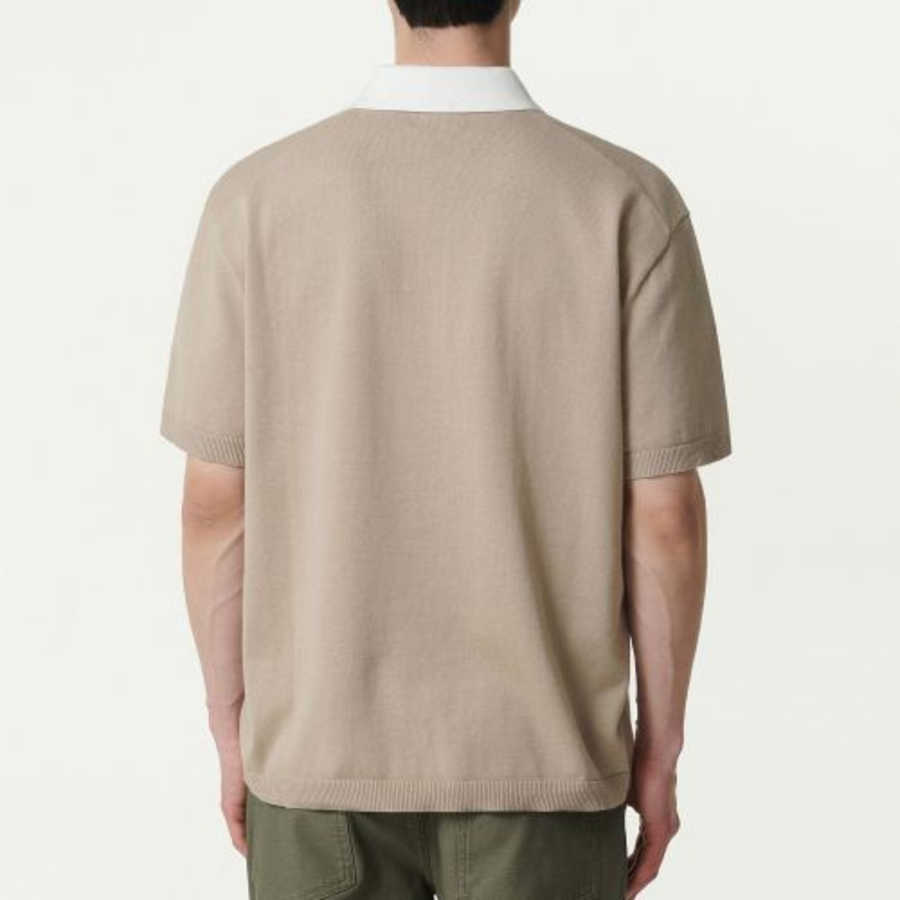 Contrast Collar Knitted Polo Shirt [Beige]