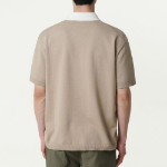 Contrast Collar Knitted Polo Shirt [Beige]