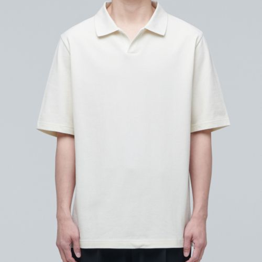 Slit Neck Piqué Polo Shirt [Cream]
