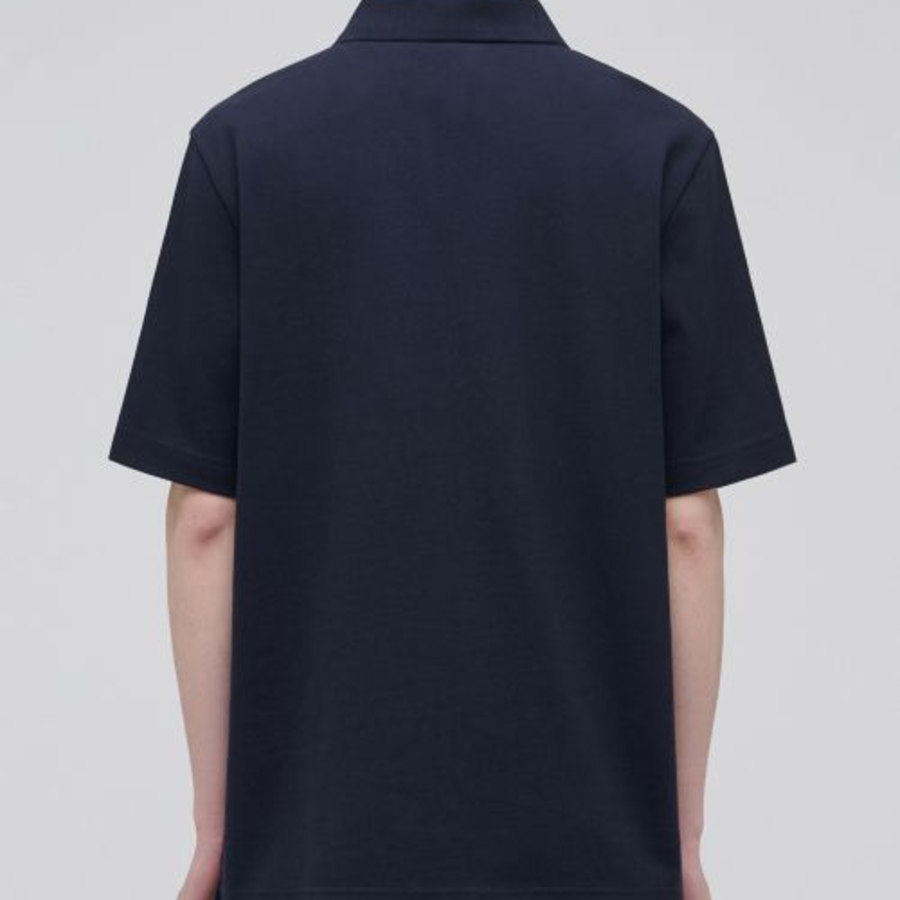 Slit Neck Piqué Polo Shirt [Navy]