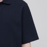 Slit Neck Piqué Polo Shirt [Navy]