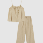 JAJU Cotton Stripe Sleeveless Pajama Set (Dark Beige) — домашний комфорт в минималистичном стиле