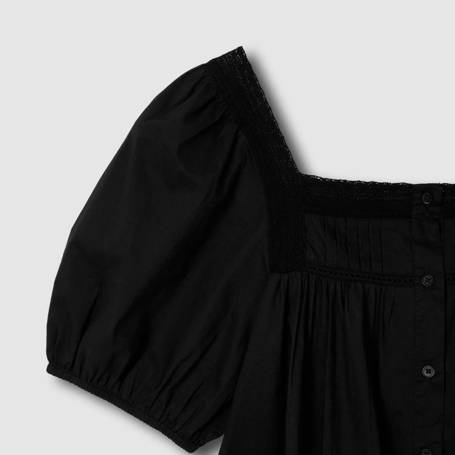 JAJU Eyelet Short-Sleeve Pajama Set (Black) — лёгкость и утончённость для домашнего уюта