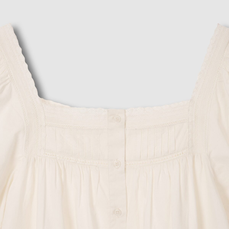 JAJU Eyelet Short-Sleeve Pajama Set (Ivory) — невесомый комфорт и нежный стиль для тёплых дней