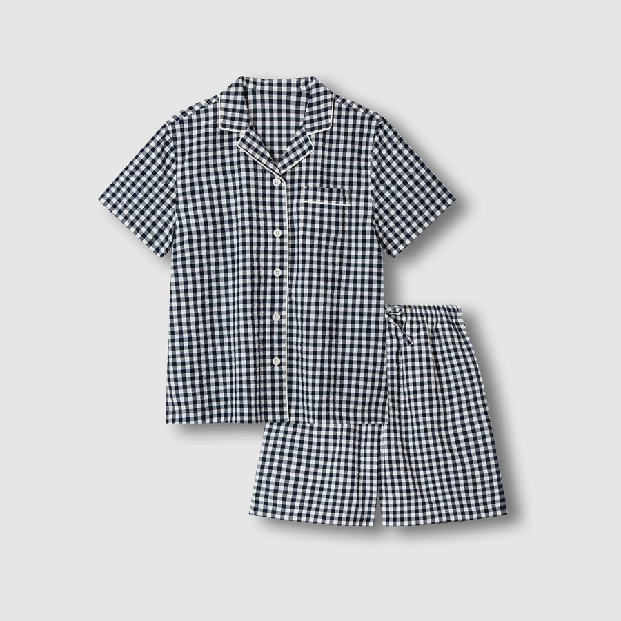 JAJU Seersucker 5-Piece Pajama Set (Light Navy) — идеальный выбор для комфортных летних вечеров