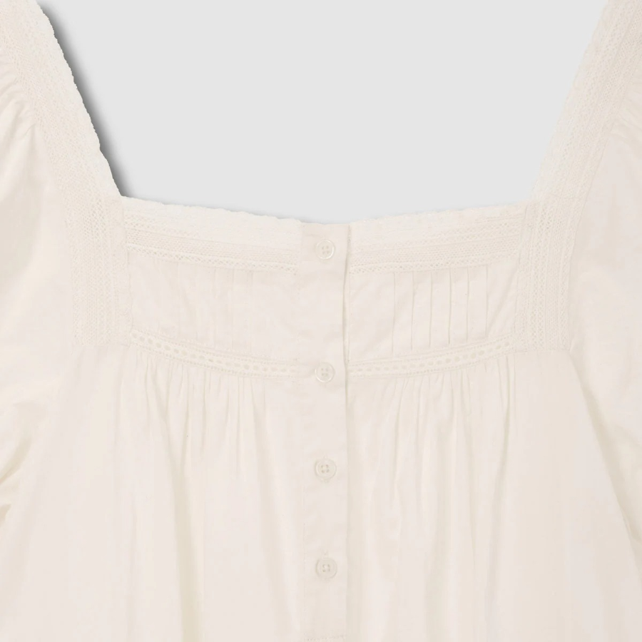 JAJU Eyelet Short-Sleeve Pajama Dress (Ivory) — нежность и комфорт в каждой детали