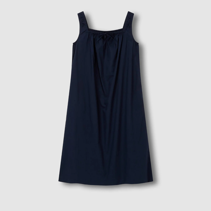 JAJU 60s Cotton Shirring Sleeveless Pajama Dress (Navy) — комфорт и нежность в каждом движении