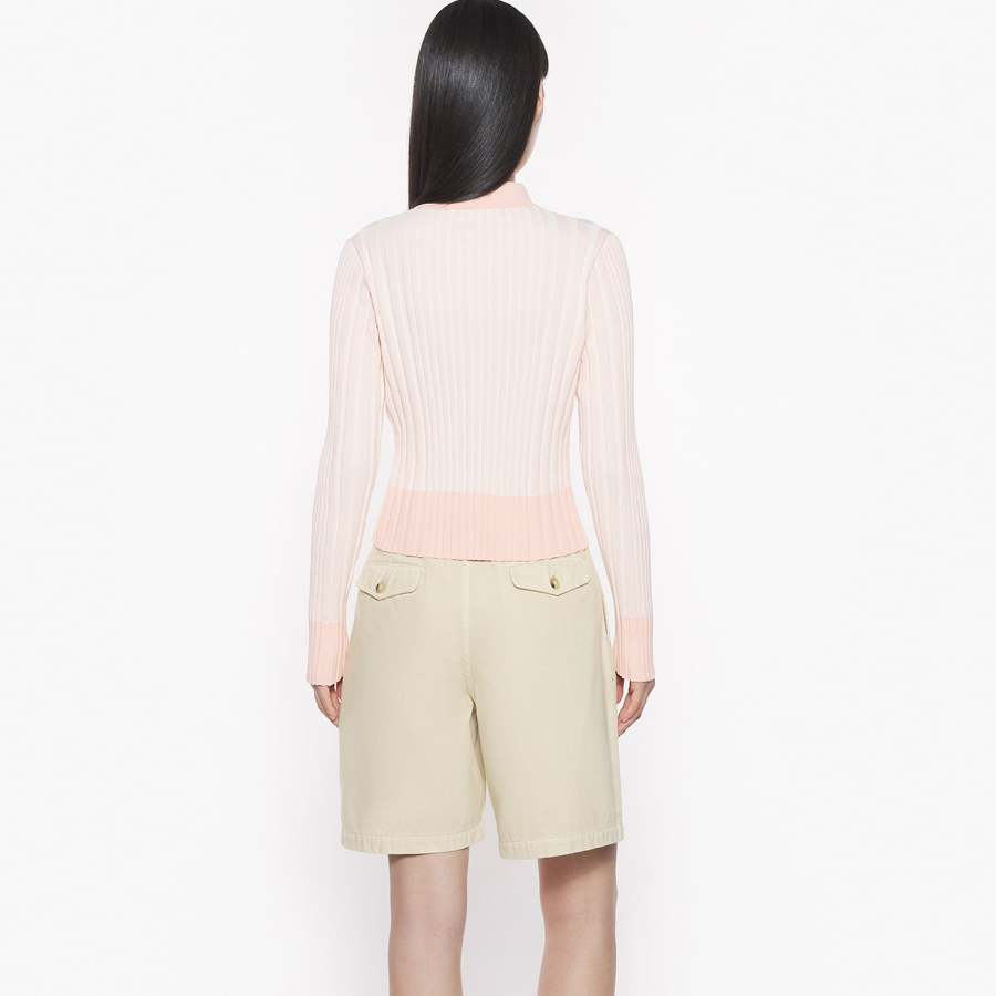 Maison Kitsuné Women Baby Fox Patch Pleated Ribbed Cardigan