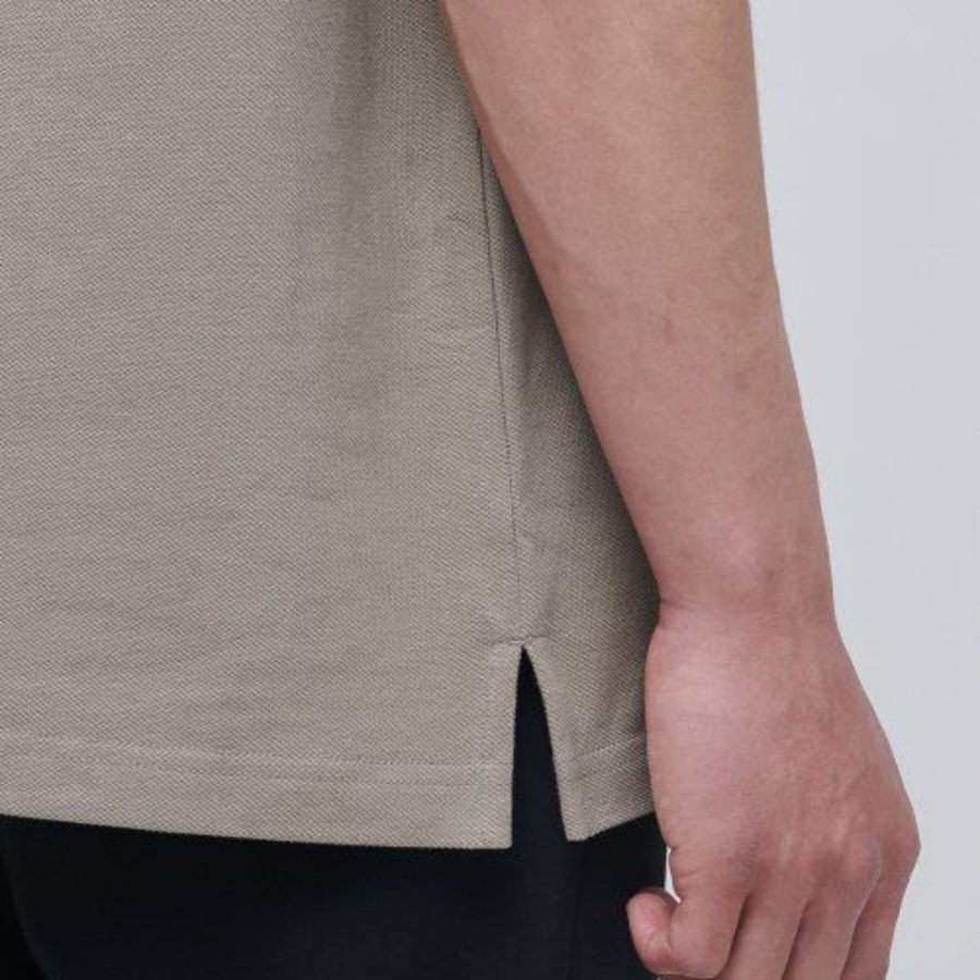 Slit Neck Piqué Polo Shirt [Dusty Beige]