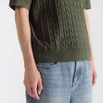 Cable Knitted Polo Shirt [Khaki]