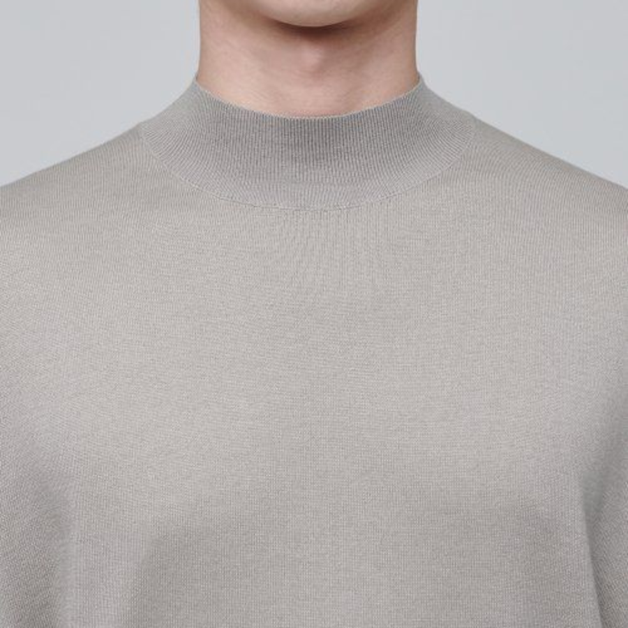 Merino Wool Blend High-Gauge Mock Neck Knit [Mushroom]
