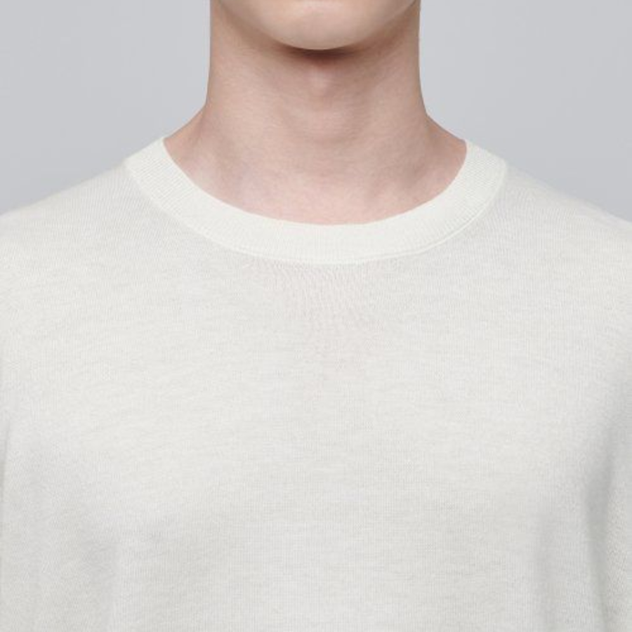 Merino Wool Blend High Gauge Crew Neck Knit [Ivory]
