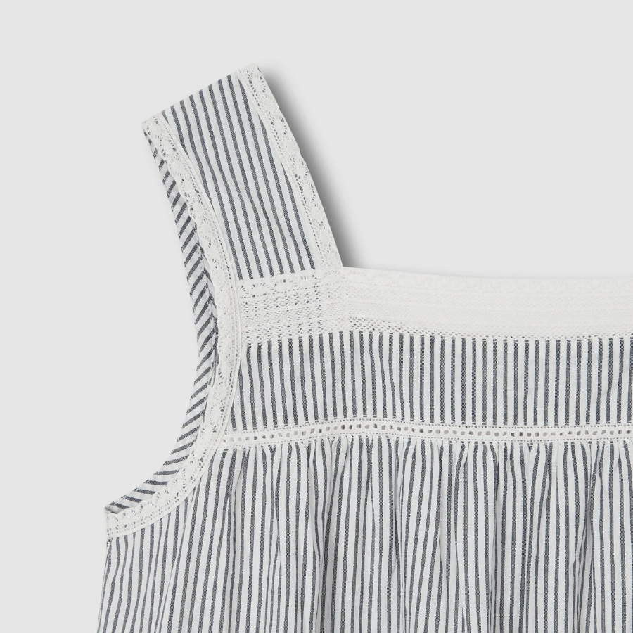 JAJU Seersucker Shirred Sleeveless Pajama Dress (Light Navy) — прохлада и комфорт без рукавов