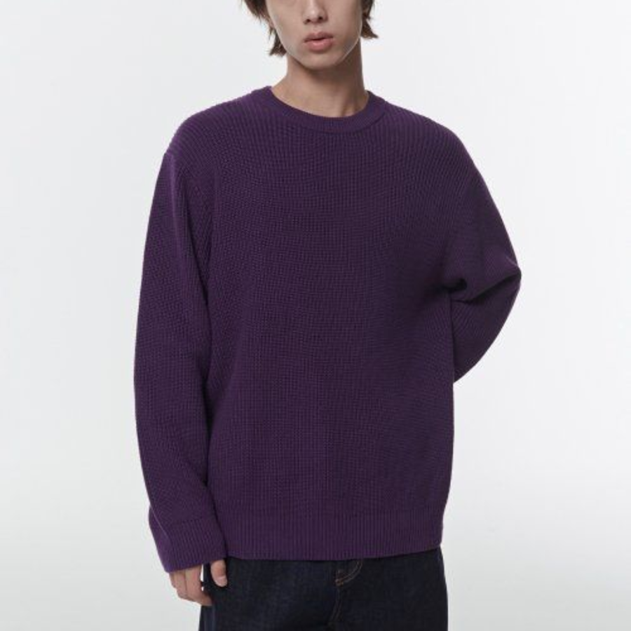 Cotton Ribbed Crew Neck Knit [Purple]