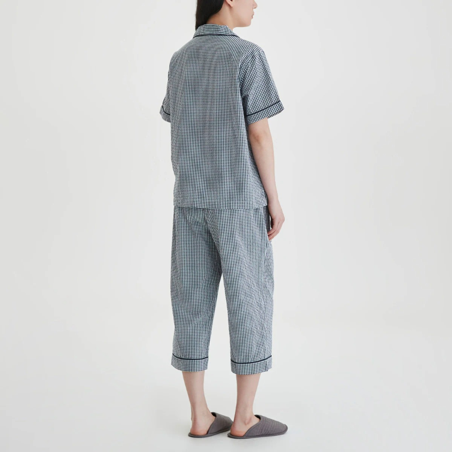 JAJU Cotton Seersucker 3/4 Sleeve Pajama Set (Light Navy) — лёгкость и свежесть в классическом исполнении